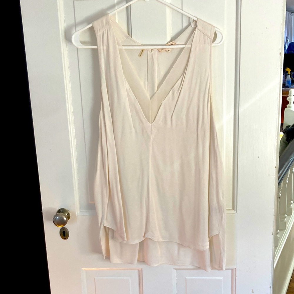 Rebecca Taylor sleeveless blouse with neck inset detail and side Sean hem slit